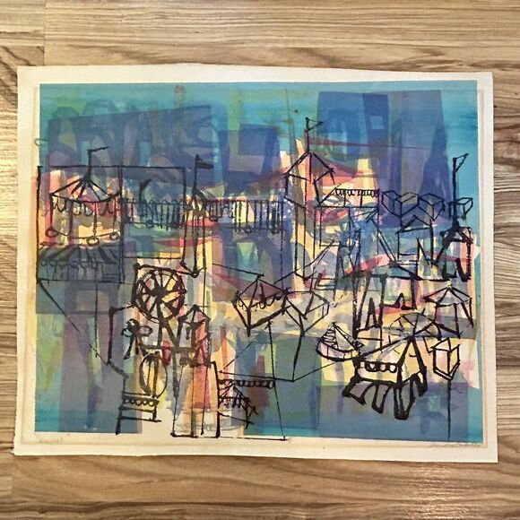 Sandra Holubow Abstract Print Signed Number Chicago Artist "Carnival" 15" x 19" - Picture 11 of 11